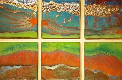 Red Rain, a raku tile wall piece by Steven Forbes-deSoule