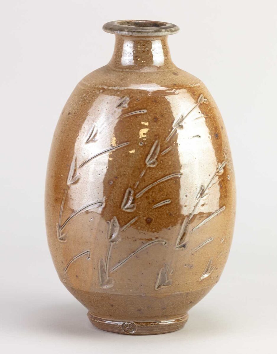 Salt-glazed stoneware bottle by Phil Rogers