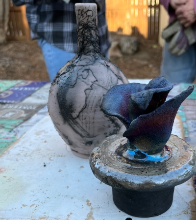 Copper luster and horse hair vase