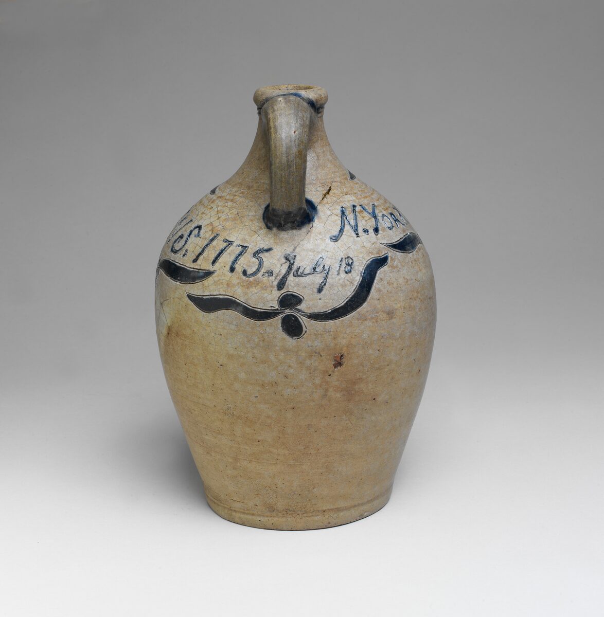 1775 salt-glazed stoneware jug by John Crolius, Metropolitan Museum of Art